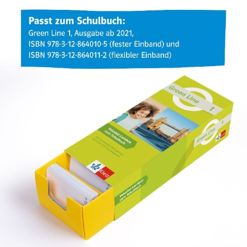 Buchcover und Innenansicht für das Buch: Green Line 1 (ab 2021) Klasse 5 - Vokabel-Lernbox zum Schulbuch