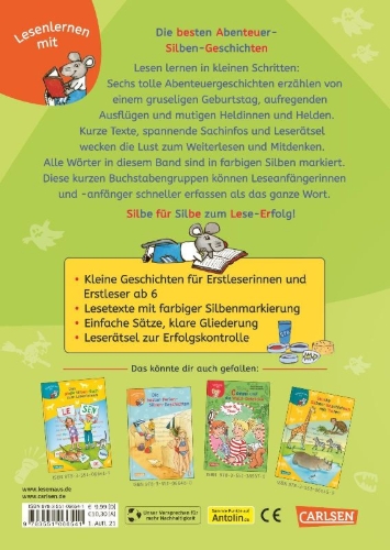 Buchcover und Innenansicht für das Buch: LESEMAUS zum Lesenlernen Sammelbände: Die besten Abenteuer-Silben-Geschichten