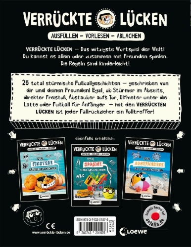 Buchcover und Innenansicht für das Buch: Verrückte Lücken - Total stürmische Fußballgeschichten