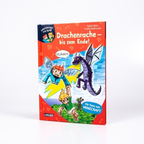 Buchcover und Innenansicht für das Buch: Lesenlernen mit Spaß - Minecraft 3: Drachenrache - bis zum Ende!