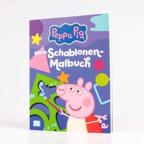 Buchcover und Innenansicht für das Buch: Peppa Wutz Ausmalbilder: Mein Schablonen-Malbuch