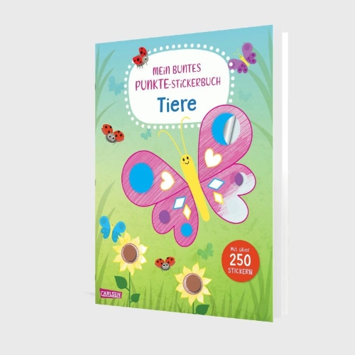 Buchcover und Innenansicht für das Buch: Mein buntes Punkte-Stickerbuch: Tiere