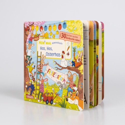 Buchcover und Innenansicht für das Buch: Hör mal (Soundbuch): Wimmelbuch: Has, Has, Osterhas