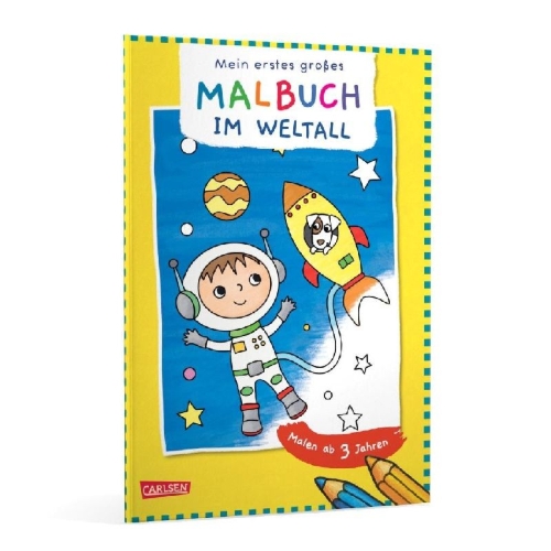Buchcover und Innenansicht für das Buch: Ausmalbilder für Kita-Kinder: Mein erstes großes Malbuch: Im Weltall