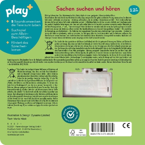 Buchcover und Innenansicht für das Buch: Play+ Mein allererstes Soundbuch Im Dschungel - ab 12 Monate