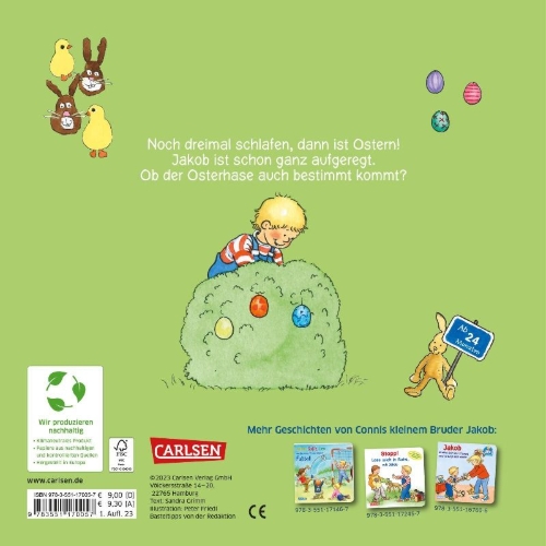 Buchcover und Innenansicht für das Buch: Jakob und Conni freuen sich auf den Osterhasen