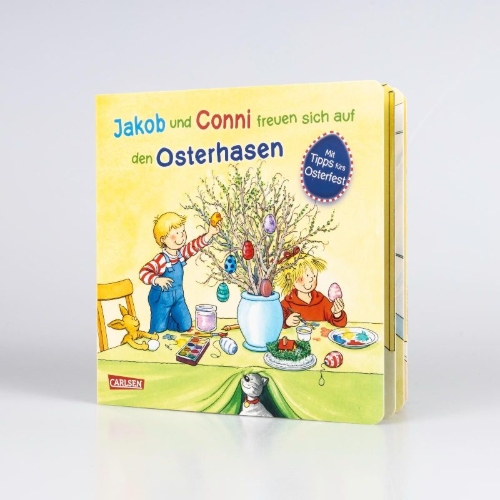 Buchcover und Innenansicht für das Buch: Jakob und Conni freuen sich auf den Osterhasen
