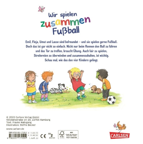 Buchcover und Innenansicht für das Buch: Wir spielen zusammen Fußball