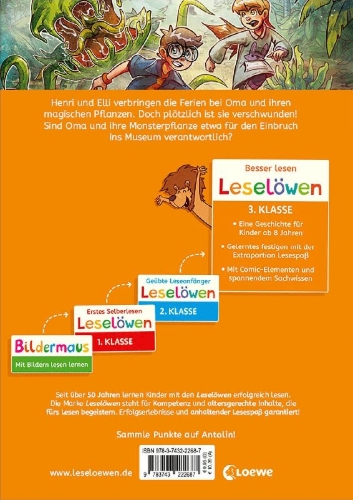 Buchcover und Innenansicht für das Buch: Leselöwen 3. Klasse - Die Monsterpflanze ist los!