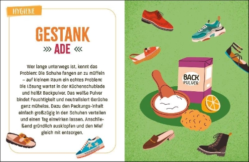 Buchcover und Innenansicht für das Buch: Clevere Lifehacks für den Camper-Urlaub