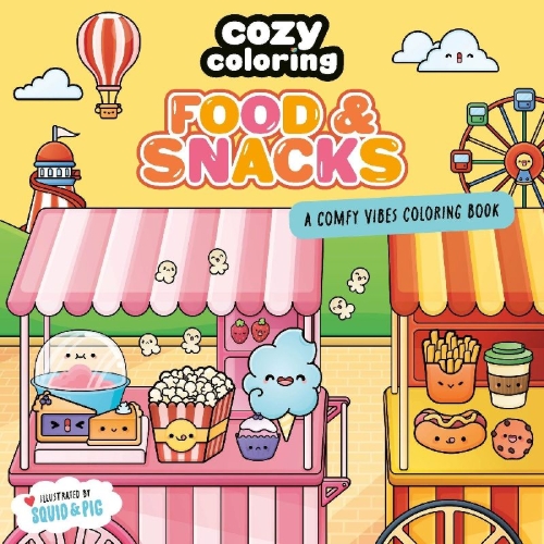 Buchcover und Innenansicht für das Buch: Cozy Coloring: Food & Snacks