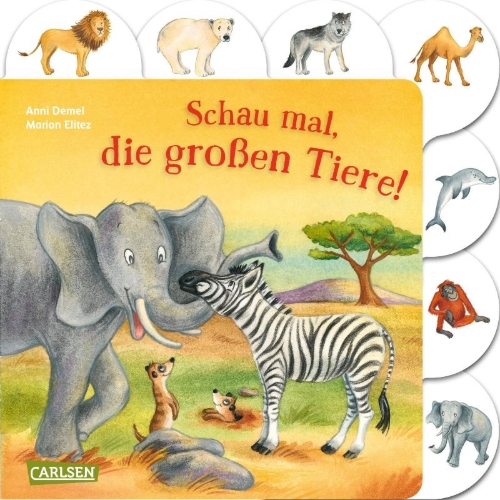 Buchcover und Innenansicht für das Buch: Schau mal, die großen Tiere!