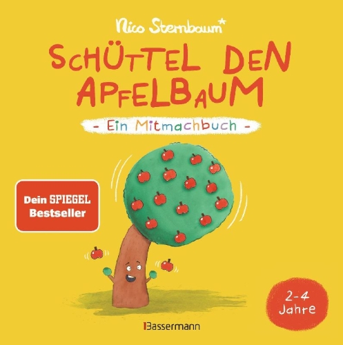 Buchcover und Innenansicht für das Buch: Schüttel den Apfelbaum - Ein Mitmachbuch. Für Kinder von 2 bis 4 Jahren