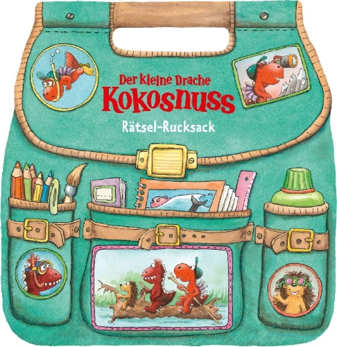 Buchcover und Innenansicht für das Buch: Der kleine Drache Kokosnuss - Rätsel-Rucksack