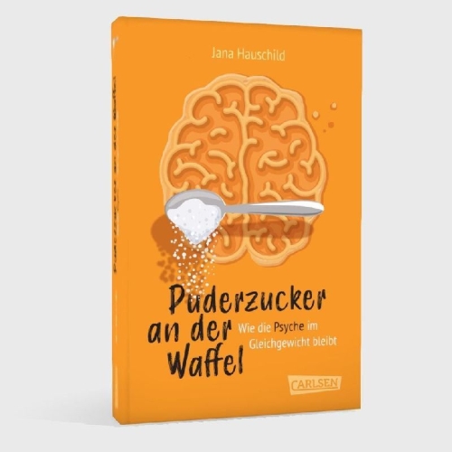 Buchcover und Innenansicht für das Buch: Puderzucker an der Waffel - Wie die Psyche im Gleichgewicht bleibt