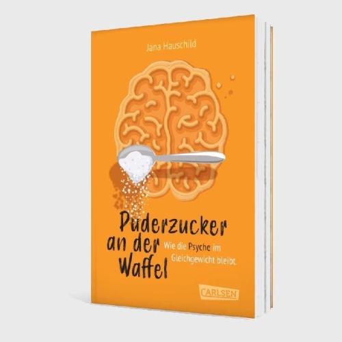 Buchcover und Innenansicht für das Buch: Puderzucker an der Waffel - Wie die Psyche im Gleichgewicht bleibt