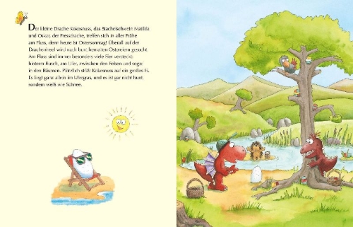 Buchcover und Innenansicht für das Buch: Der kleine Drache Kokosnuss - Das große Eier-Rätsel