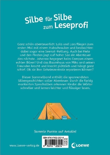 Buchcover und Innenansicht für das Buch: Die besten Silbengeschichten zum Lesenlernen - Auf ins Abenteuer!