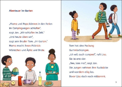 Buchcover und Innenansicht für das Buch: Die besten Silbengeschichten zum Lesenlernen - Auf ins Abenteuer!