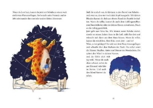 Buchcover und Innenansicht für das Buch: Schlaf gut mit Babuba. Gute-Nacht-Geschichten zum Entspannen