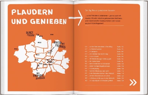 Buchcover und Innenansicht für das Buch: 52 kleine & große Feierabend-Eskapaden in München