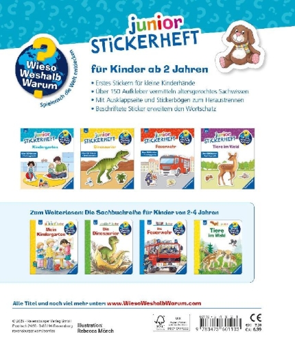 Buchcover und Innenansicht für das Buch: Wieso? Weshalb? Warum? junior Stickerheft - Kindergarten