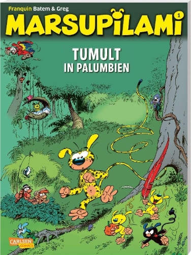 Buchcover und Innenansicht für das Buch: Marsupilami 1 - La queue du Marsupilami