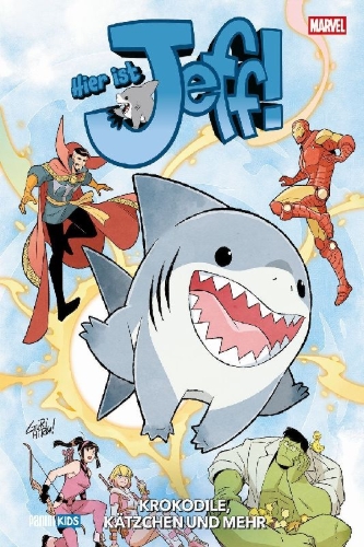 Buchcover und Innenansicht für das Buch: It's Jeff: Jeff Week (2025) #1; It's Jeff: Infinity Paws (2025) #1; It's Jeff & Other Marvel Tails (2025) #1