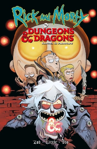 Buchcover und Innenansicht für das Buch: Rick and Morty vs. Dungeons & Dragons II: Painscape #1-#4