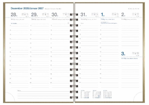 Buchcover und Innenansicht für das Buch: Wochen-Cheftimer A5, Alu gold 2027