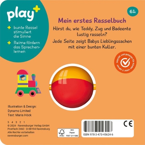 Buchcover und Innenansicht für das Buch: Play+ Schütteln, rasseln, spielen Erste Sachen - ab 6 Monate