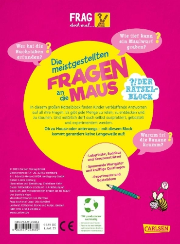 Buchcover und Innenansicht für das Buch: Frag doch mal ... die Maus: Die meistgestellten Fragen an die Maus - Der Rätselblock