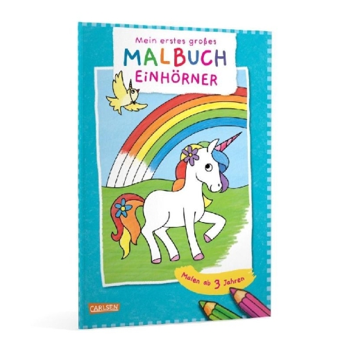 Buchcover und Innenansicht für das Buch: Ausmalbilder für Kita-Kinder: Mein erstes großes Malbuch: Einhörner
