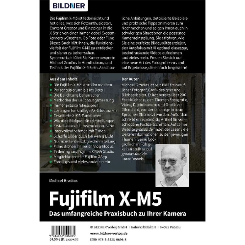 Buchcover und Innenansicht für das Buch: Fujifilm X-M5: Das umfangreiche Praxisbuch zu Ihrer Kamera