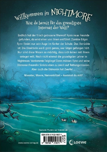 Buchcover und Innenansicht für das Buch: Nightmore - Das gruseligste Internat der Welt (Band 2) - Zombie gesucht