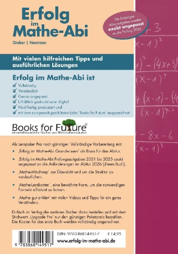 Buchcover und Innenansicht für das Buch: Erfolg im Mathe-Abi 2026 Hessen Grundkurs Prüfungsaufgaben 2021 bis 2025
