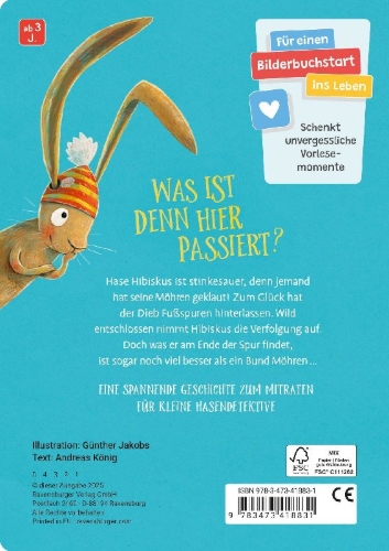 Buchcover und Innenansicht für das Buch: Hase Hibiskus und der Möhrenklau