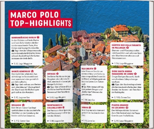 Buchcover und Innenansicht für das Buch: MARCO POLO Reiseführer Oberitalienische Seen, Lago Maggiore, Luganer See, Comer See