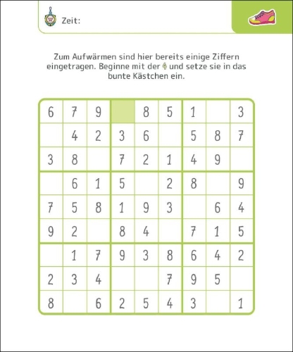 Buchcover und Innenansicht für das Buch: Sudokus für clevere Kids 8+ [grün]