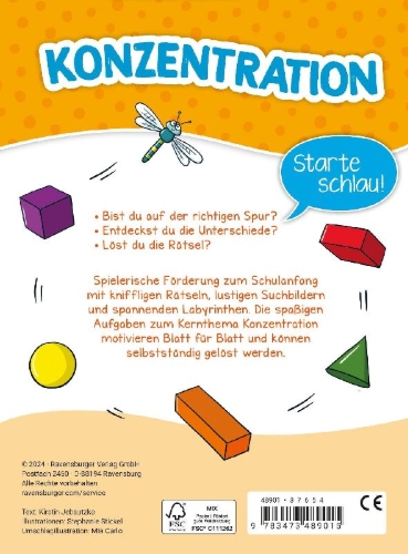 Buchcover und Innenansicht für das Buch: Mein Block zum Schulanfang: Konzentration