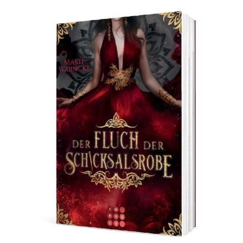 Buchcover und Innenansicht für das Buch: Der Fluch der Schicksalsrobe (Woven Magic 2)