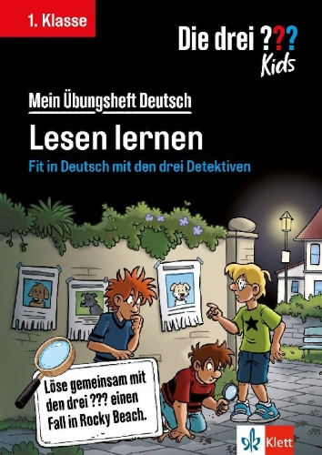 Buchcover und Innenansicht für das Buch: Die drei ??? Kids: Mein Übungsheft Deutsch 1. Klasse - Lesen lernen