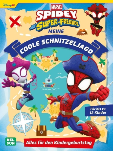 Buchcover und Innenansicht für das Buch: Spidey und seine Super-Freunde: Meine coole Schnitzeljagd