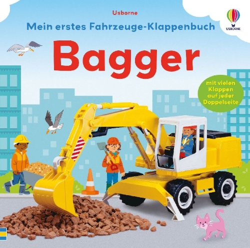Buchcover und Innenansicht für das Buch: Mein erstes Fahrzeuge-Klappenbuch: Bagger