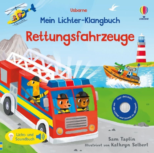 Buchcover und Innenansicht für das Buch: Mein Lichter-Klangbuch: Rettungsfahrzeuge