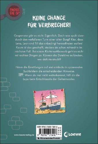 Buchcover und Innenansicht für das Buch: Findest du die Spur? - Spuk im Burgturm