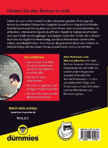 Buchcover und Innenansicht für das Buch: Romane schreiben und veröffentlichen für Dummies