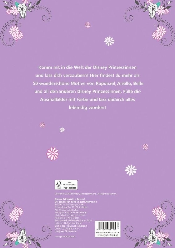 Buchcover und Innenansicht für das Buch: Disney Prinzessin Best of: Die schönsten Motive zum Ausmalen