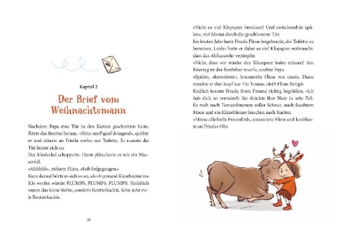 Buchcover und Innenansicht für das Buch: Es düst ein Rentier durch den Schnee