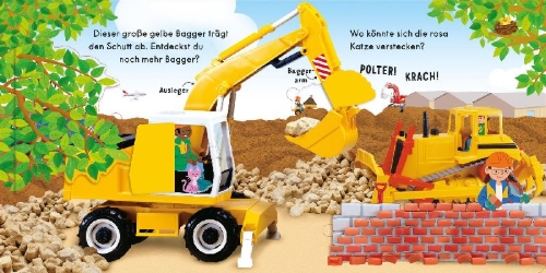 Buchcover und Innenansicht für das Buch: Mein erstes Fahrzeuge-Klappenbuch: Bagger